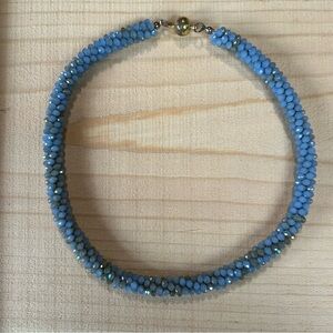 Blue Spiral‎ Beaded Necklace with Metal Clasp